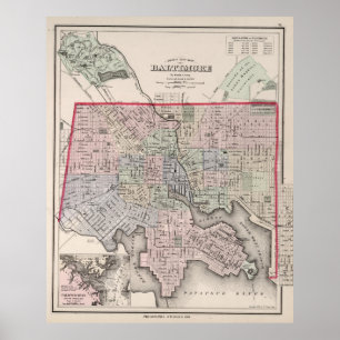 Poster Carte vintage de Baltimore MD (1876)