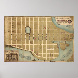 Poster Carte vintage de Beaufort SC (années 1860)