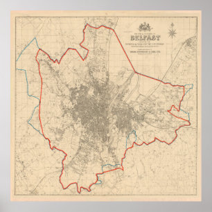 Poster Carte vintage de Belfast Irlande (1913)