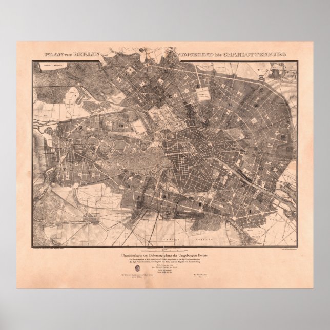 Poster Carte vintage de Berlin Allemagne (1862) (Devant)