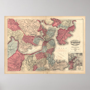 Poster Carte vintage de Boston le Massachusetts (1871)