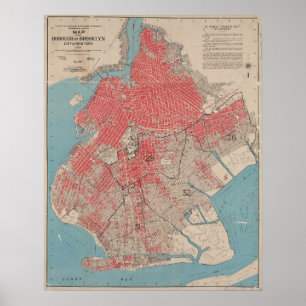Poster Carte vintage de Brooklyn, New York