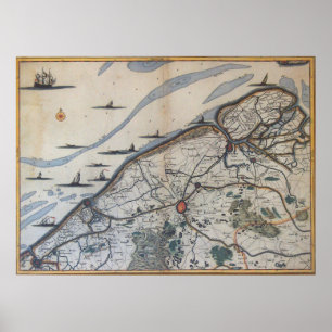 Poster Carte vintage de Bruges Belgique (17ème siècle)