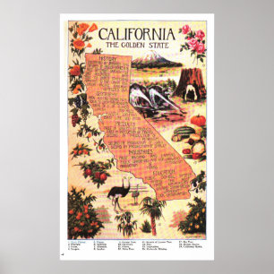 Poster Carte vintage de Californie (1912)