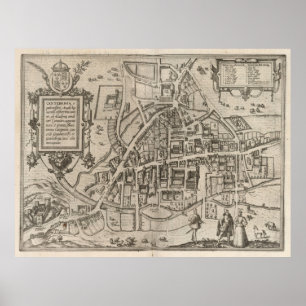 Poster Carte vintage de Cambridge Angleterre (1575)