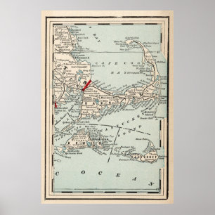 Poster Carte vintage de Cape Cod (1893)