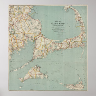 Poster Carte vintage de Cape Cod (1917)