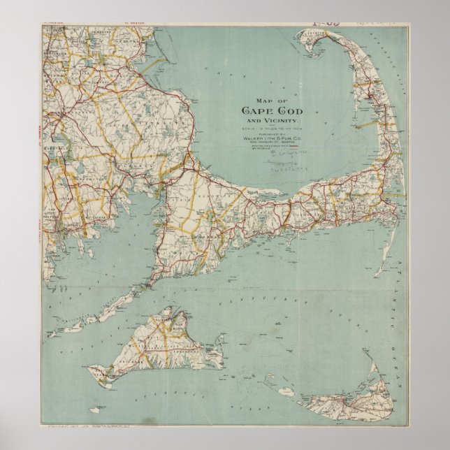 Poster Carte vintage de Cape Cod (1917) (Devant)