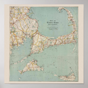 Poster Carte vintage de Cape Cod, Massachusetts