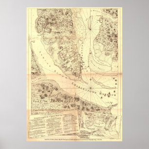 Poster Carte vintage de Charleston Caroline du Sud (1780)