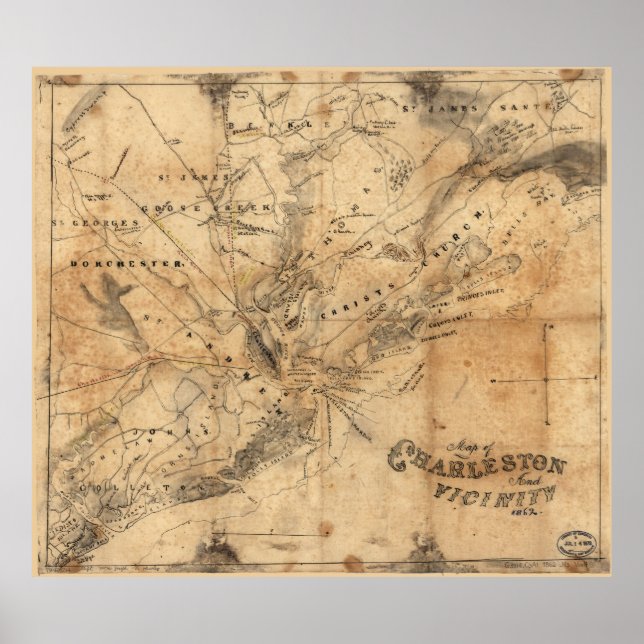 Poster Carte vintage de Charleston Caroline du Sud (1862) (Devant)