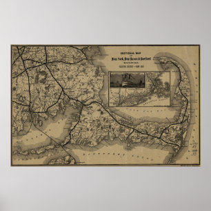 Poster Carte vintage de chemin de fer de Cape Cod (1893)