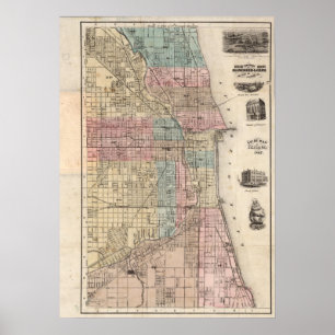 Poster Carte vintage De Chicago