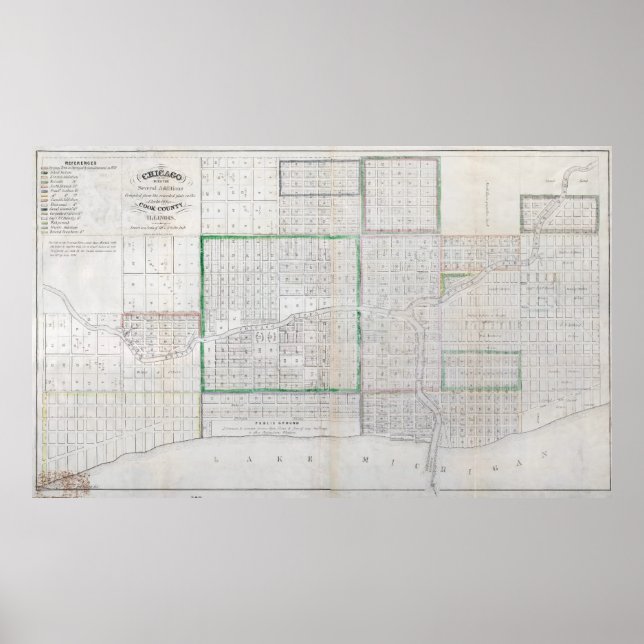 Poster Carte vintage de Chicago (1836) (Devant)