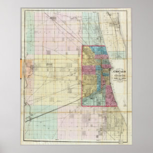 Poster Carte vintage de Chicago (1869)