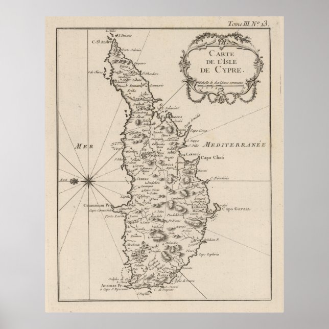 Poster Carte vintage de Chypre (1764) (Devant)
