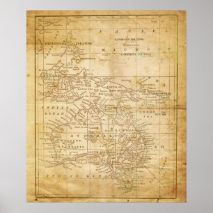 Poster Carte vintage de copie archivistique de