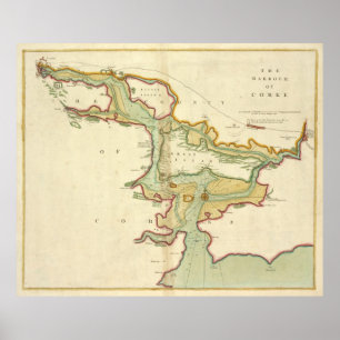 Poster Carte vintage de Cork Harbour Irlande (1702)