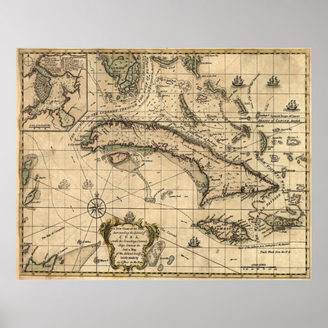 Poster Carte vintage de Cuba (1762) (Devant)