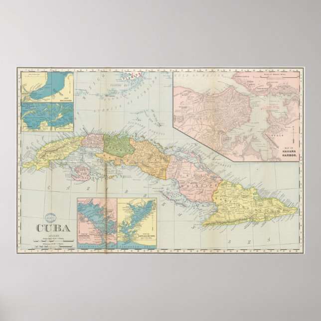 Poster Carte vintage de Cuba (1898) (Devant)