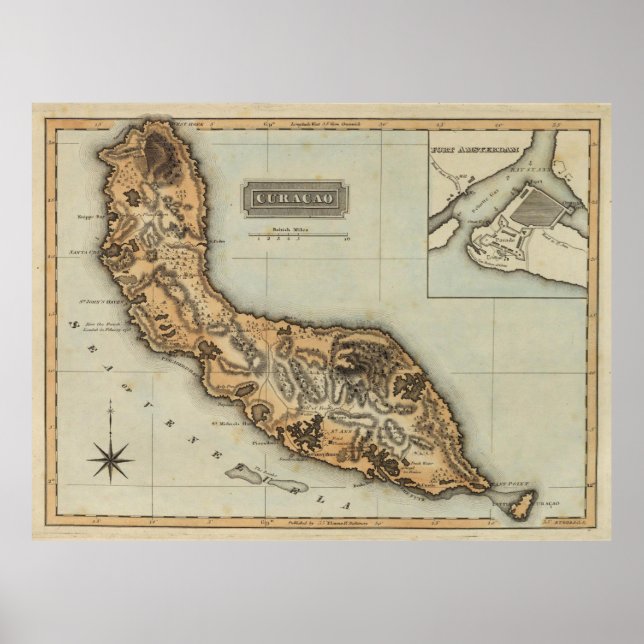 Poster Carte vintage de Curacao (1823) (Devant)