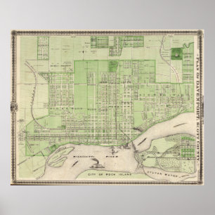Poster Carte vintage de Davenport Iowa (1875)