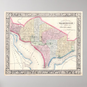 Poster Carte vintage de DC de Washington (1864)