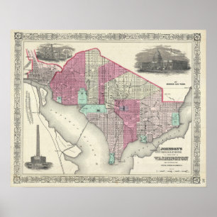 Poster Carte vintage de DC de Washington (1866)