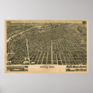 Poster Carte vintage de Denver CO (1889)