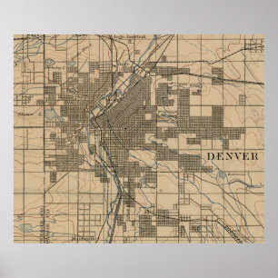 Poster Carte vintage de Denver Colorado (1888)