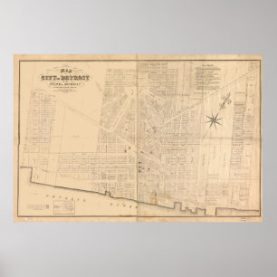 Poster Carte vintage de Detroit MI (1835)