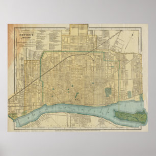 Poster Carte vintage de Detroit Michigan (1895)