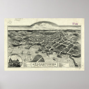 Poster Carte vintage de Edgartown MA (1886)