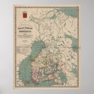 Poster Carte vintage de Finlande (1860)