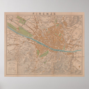 Poster Carte vintage de Florence Italie (1910)