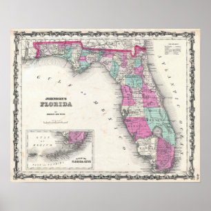 Poster Carte vintage de Floride