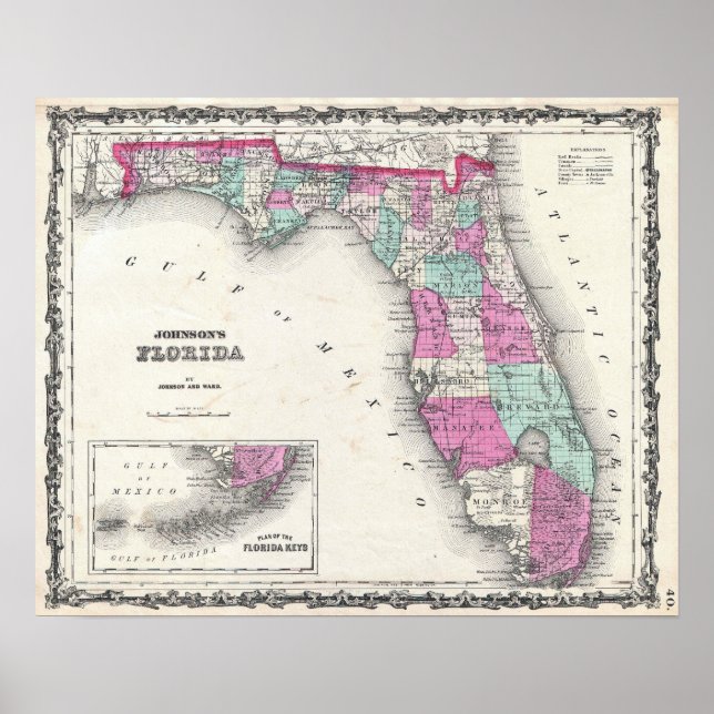 Poster Carte vintage de Floride (Devant)