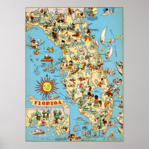 Poster Carte vintage de Floride