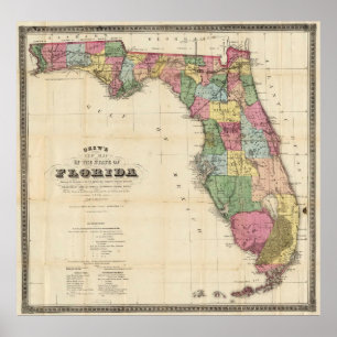 Poster Carte vintage de Floride (1870)