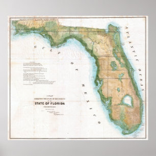Poster Carte Vintage de Floride en 1848