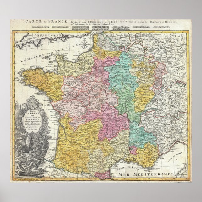 Poster Carte vintage de France (1741) (Devant)