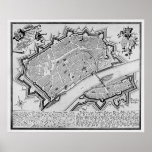 Poster Carte vintage de Francfort Allemagne (1738)