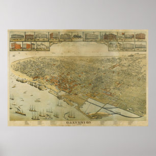 Poster Carte vintage de Galveston TX (1885)