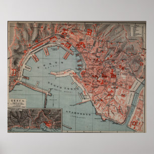 Poster Carte vintage de Gênes Italie (1894)