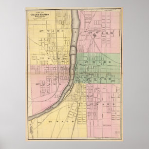 Poster Carte vintage de Grand Rapids Michigan (1873)