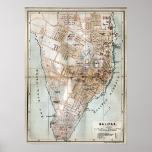 Poster Carte vintage de Halifax Nouvelle-Écosse (1890)