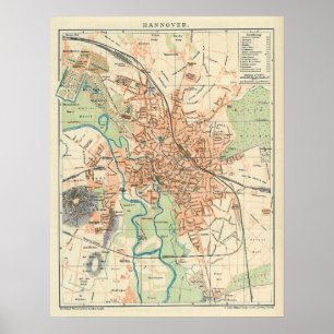 Poster Carte vintage de Hanovre Allemagne (1895)