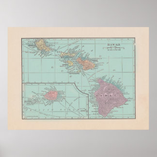 Poster Carte vintage de Hawaii - version couleur