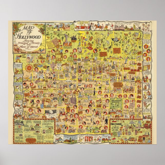 Poster Carte vintage de Hollywood (Devant)