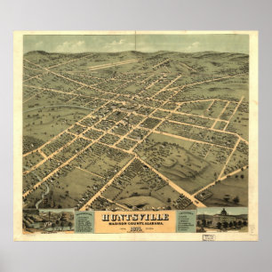 Poster Carte vintage de Huntsville Alabama (1871)